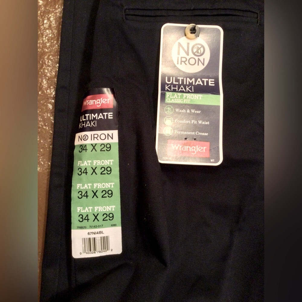 Wrangler Ultimate Khaki No Iron Pants Men’s 34x29 Black Flat Front Classic Fit - Picture 3 of 6